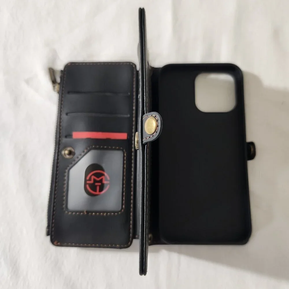 CaseMe Leather Folio Style Wallet Phone Case Zip Magnetic Close Card Slots